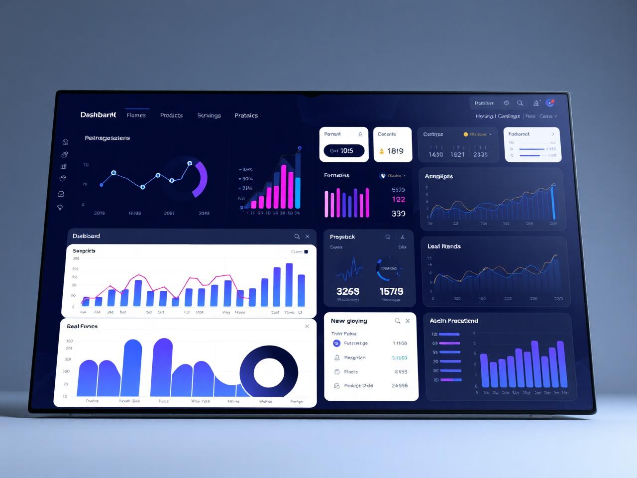 Business management dashboard with analytics charts